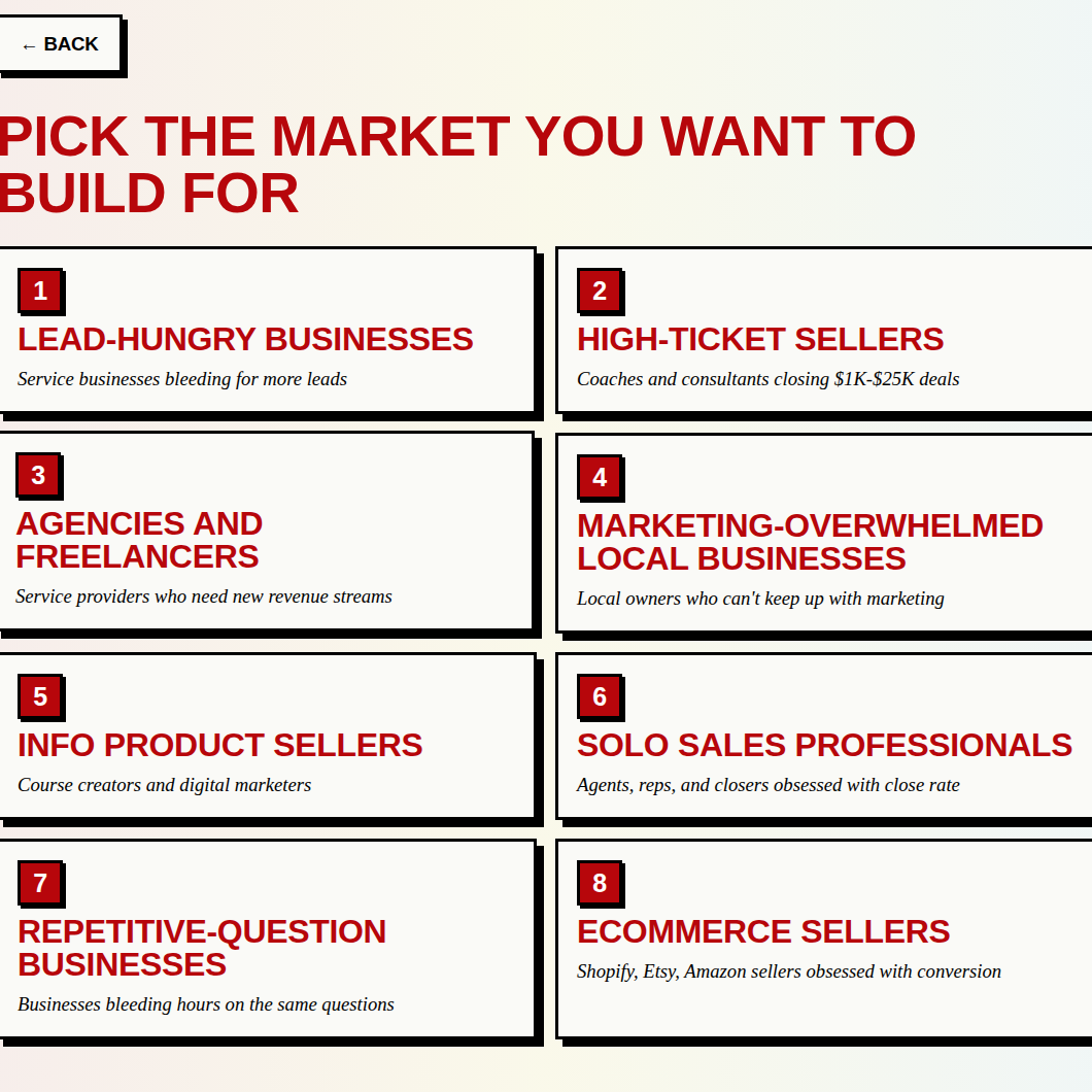 The 8-market picker grid