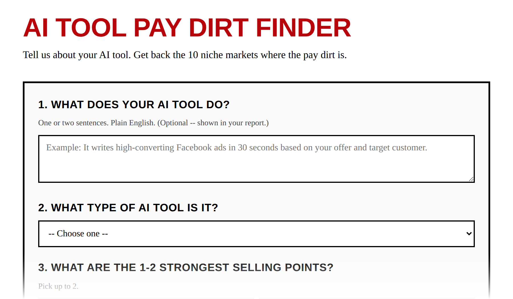 AI Tool Pay Dirt Finder home screen