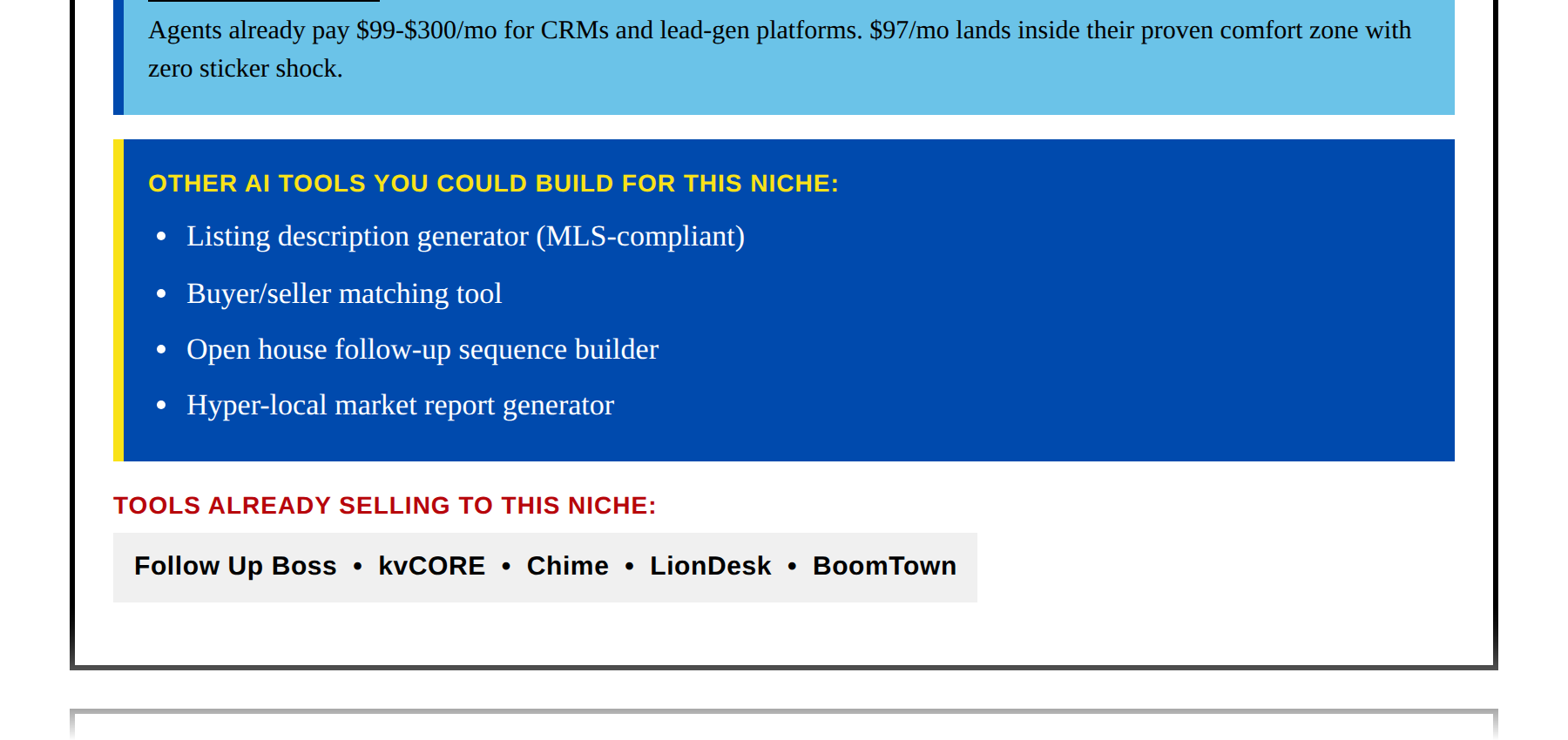 Other AI tools you could build for this niche callout
